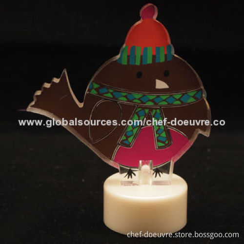 Christmas Decoration Silk-printed Robin Bird Tealight Candle with Color-changing LED
